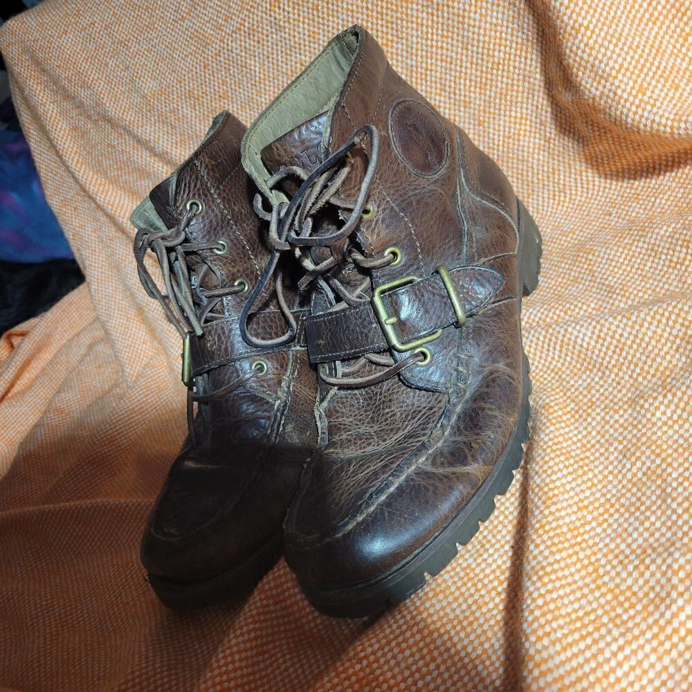 Polo By Ralph Lauren Ranger Men's Distressed Brown Leather Buckle Boots Size 7.5 - Picture 12 of 17